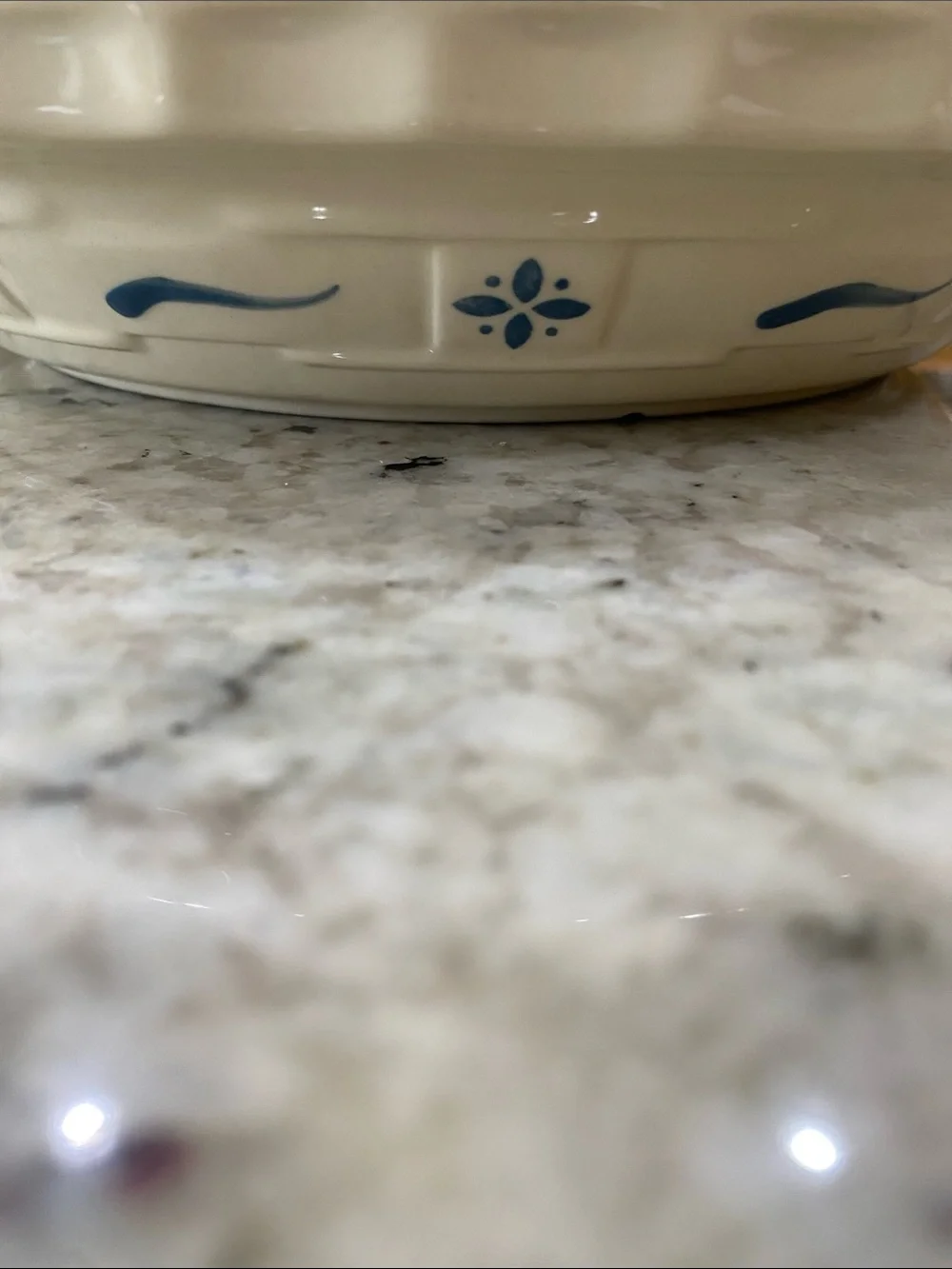 Longaberger Cream Serving Bowl with Blue Rim and Motif